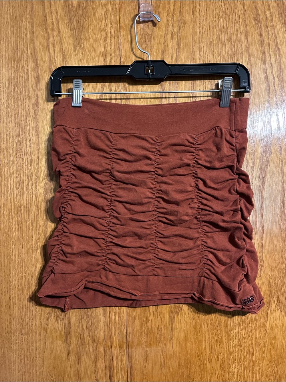 Ruched Mini Skirt in Rust Red